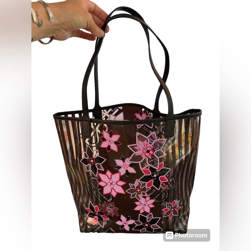 HENRI BENDEL - Clear bag with purple and pink flowers with HB letters